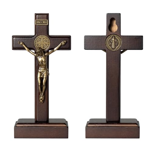 5-Inch Wood Standing Cross Crucifix for Wall or Table Home Decor