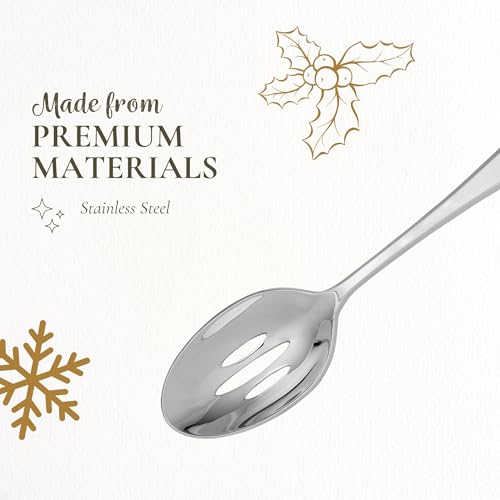 Spode Christmas Tree 10" Slotted Serving Spoon, Holiday Flatware for Festive Gatherings, Christmas Serving Utensils - 18/10 Stainless Steel Decorative Flatware for Christmas Table Settings