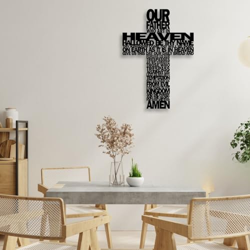 Metal Cross Wall Decor - Rustic Black Christian Prayer Wall Art 14-Inch