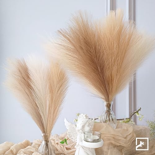 Faux Pampas Grass Decor 17-Inch Artificial Stems - 6 Pack for Boho Home