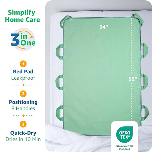 IMPROVIA Positioning Bed Pad with 8 Handles - Waterproof & Washable 34x52