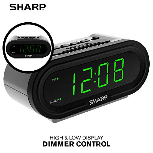 Self-Setting Digital Alarm Clock with Large Green LED Display & Battery Backup