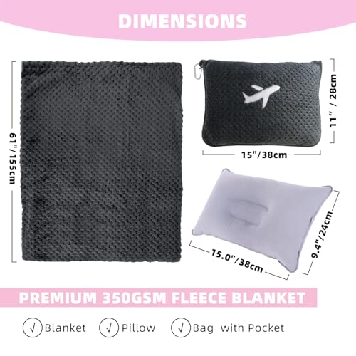 3 in 1 Travel Blanket and Inflatable Pillow Set - Compact & Soft