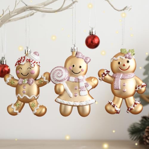 Gingerbread Man Ornaments 6-Pack 5in Pink Variation for Christmas Tree – Assorted Gingerbread Figurines
