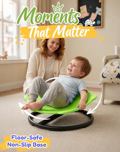 Kids Turtle Sensory Spinning Chair - 360° Quiet Swivel Balance Seat, Green