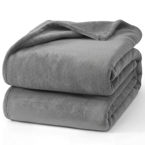 Hansleep Queen Grey Fleece Blanket 90x90 Inches Soft Microfiber Bed Throw