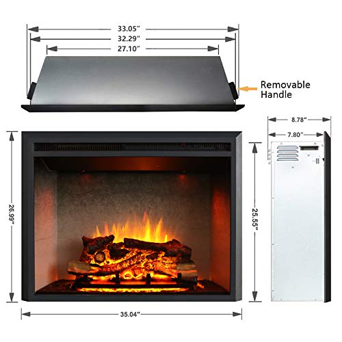 33 Inch Electric Fireplace Insert with Sound and Remote Control