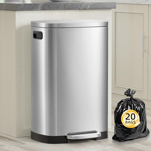 13 Gallon Stainless Steel Trash Can with Soft Close Lid and Pedal