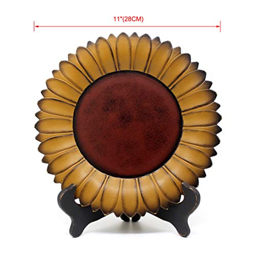 11-Inch Rustic Sunflower Wooden Decorative Plate with Display Rack