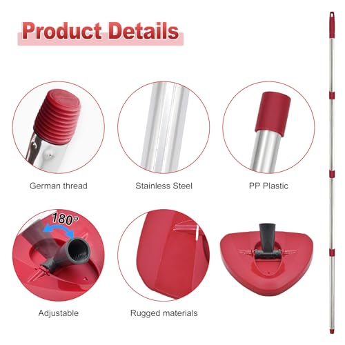 4-Section Stainless Steel Spin Mop Handle & Base Set - 30 to 58 Inch Mop Pole