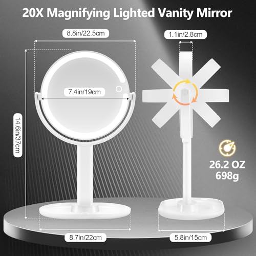 MIYADIVA Makeup Mirror with Lights,20X Magnifying Light and Touch