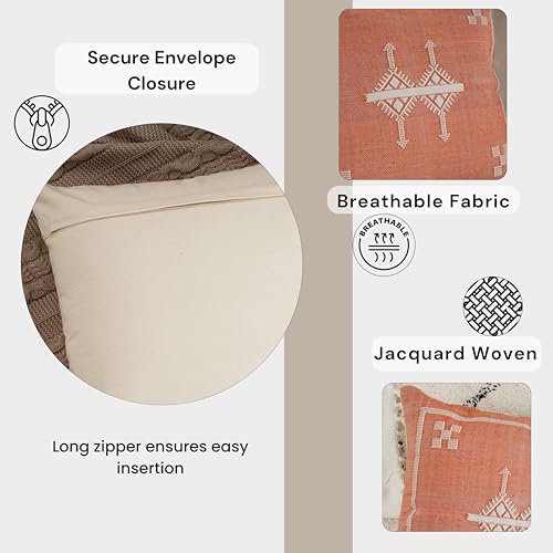 ZOMI Lazio Red 20x20 Cushion Covers Set of 2 - Cotton-Jute Blend, Hidden Zipper