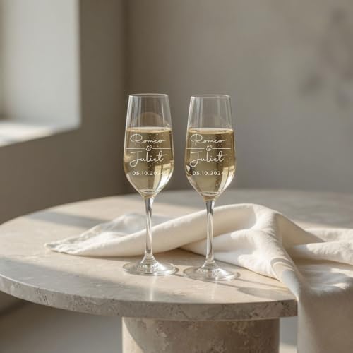 Personalized Champagne Flutes Set of 2 - Custom Wedding Gift for Bride & Groom