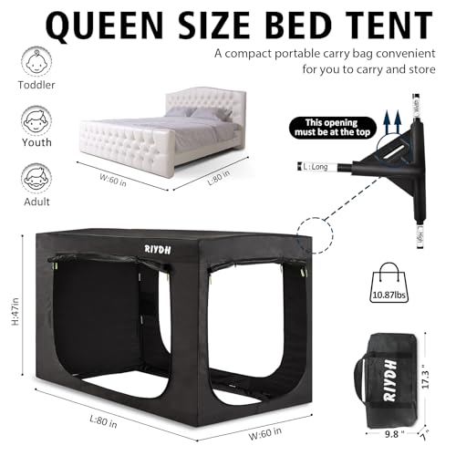Indoor Blackout Bed Tent Canopy - Breathable Privacy Sleep Space with 3 Doors