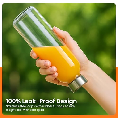 18oz Glass Juice Bottles with Stainless Steel Lids, 6-Pack Set