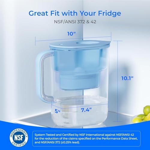 10-Cup Water Filter Pitcher with 200-Gallon Filter - NSF Certified, Blue