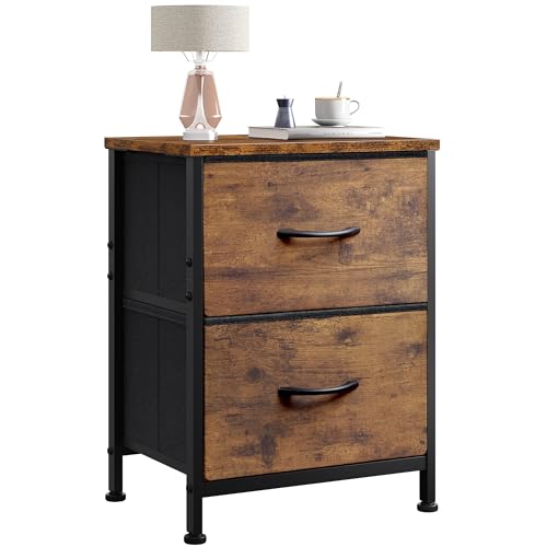 2-Drawer Nightstand with Wooden Top and Storage Bins, Bedside End Table