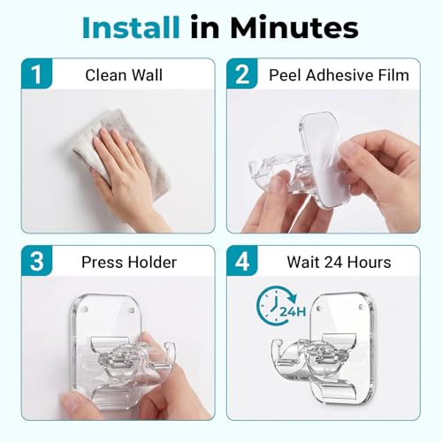 No Drill Curtain Rod Brackets - 4 Pack Adhesive Wall Hooks for Curtains
