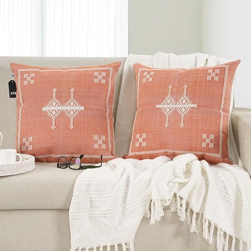 ZOMI Lazio Red 20x20 Cushion Covers Set of 2 - Cotton-Jute Blend, Hidden Zipper