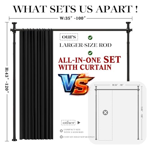 Room Divider Curtain Set with No-Drill Tension Rod, 100" x 84"