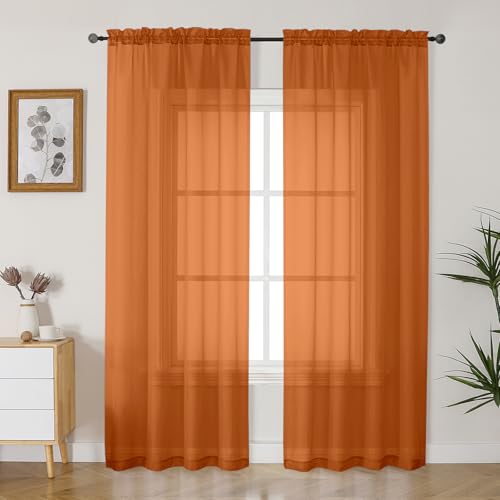 Burnt Orange Light Filtering Sheer Curtains - 2 Panel Set (42x84 In)
