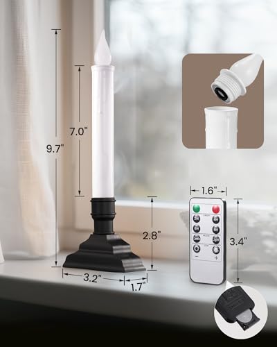 SURAIRELEC Black Remote Battery Operated Window Candles 4-Pack, Dimmable Flicker & Steady Mode