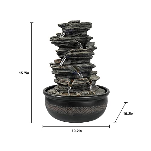 5-Tier Tabletop Water Fountain with LED Lights - Indoor Cascading Waterfall