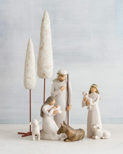 Willow Tree Cypress Trees Set of 2 Hand-Painted Nativity Decor with Gold Leaf