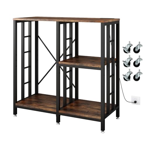 4-Tier Adjustable Kitchen Bakers Rack with Power Outlet and Storage Shelves