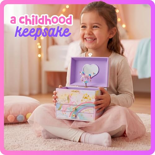 Musical Unicorn Jewelry Box for Girls with Spinning Figurine