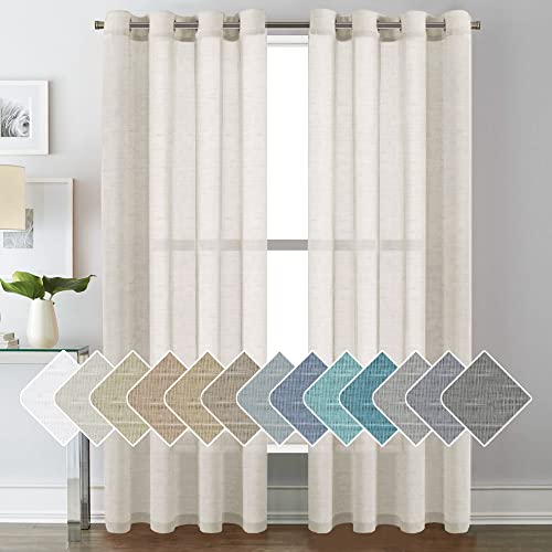 Natural Linen Sheer Curtains Panels, 84-Inch, Nickel Grommet, 2 Pack