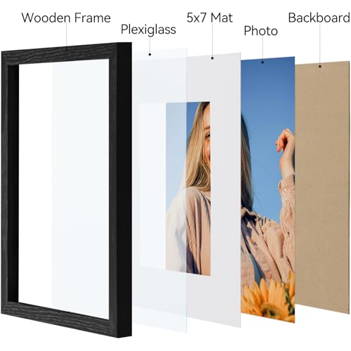 8x10 Black Picture Frames Set of 4 - Wall & Tabletop Frame with Mat