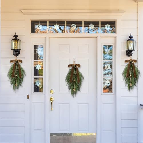 Shihanee 4-Pack Christmas Cedar Swags Teardrop with Velvet Bow Khaki