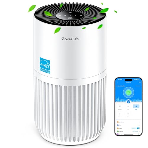 GoveeLife White Smart Mini Air Purifier with App & Alexa Control for Bedroom