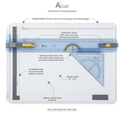 Portable Drafting Board with Parallel Bar and Multi-Tool Kit 14.5"x19.75"