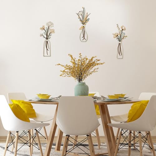 3-Piece Metal Flower Wall Art Set, Minimalist Boho Farmhouse Decor