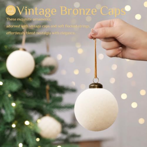 Velvet Christmas Ornaments Set 36pcs Beig e Mixed Flocked Balls Shatterproof for Tree Holiday Decor