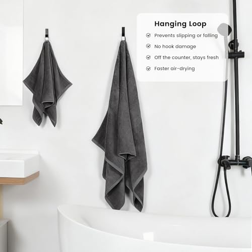 8-Piece Cotton Bath Towel Set with Hanging Loops - Gray