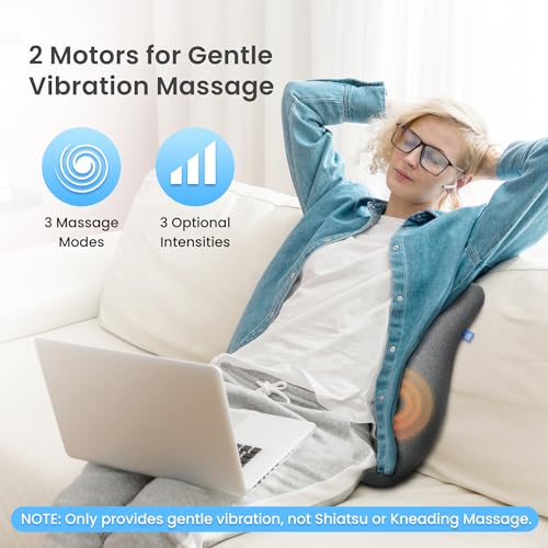 Heated Lumbar Support Pillow with Vibration Massage - Ergonomic Memory Foam Back Cushion for Office Chair