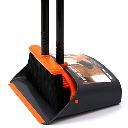 Upright Broom and Dustpan Set with 52-Inch Long Handle & Comb Teeth