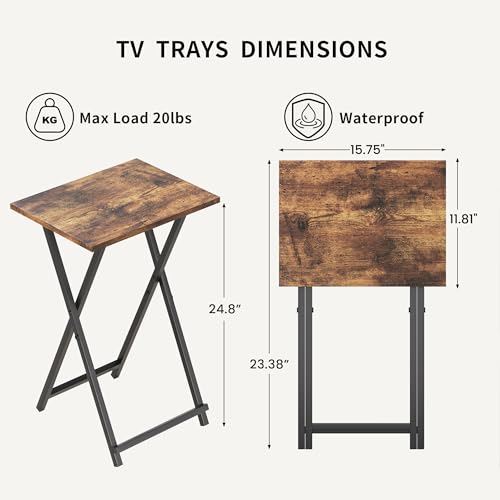 Foldable TV Tray Table Set of 2, Rustic Brown Portable Side Table