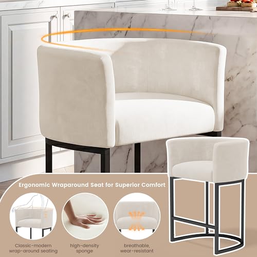Chenille Counter Height Bar Stools with Arms, 26-Inch Set of 2