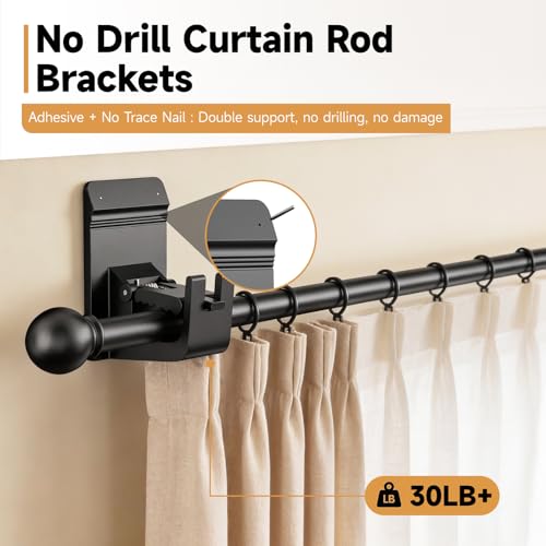 No-Drill Heavy Duty Curtain Rod Brackets - 30 lb Capacity (4 Pack)