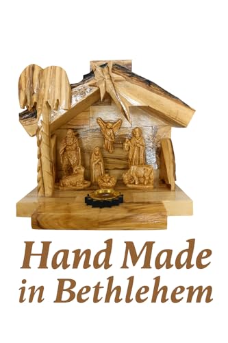 Hand-Carved Olive Wood Nativity Set – 4.7" Bethlehem Manger Scene