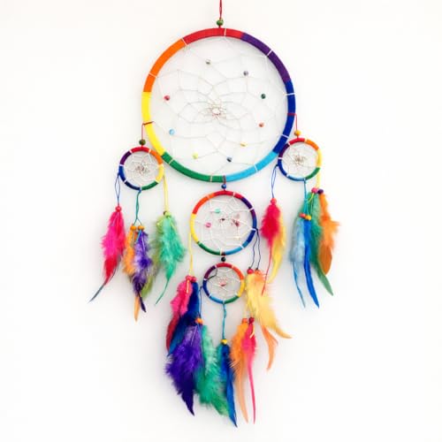 Rainbow Chakra Dream Catcher Wall Decor, 7-Inch Boho Hanging Ornament