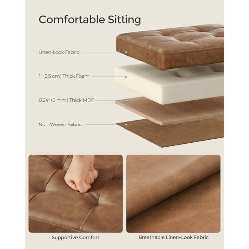 SONGMICS Small Folding Storage Ottoman, Foot Rest Stool, Cube Footrest, Synthetic Leather, 12.2 x 16.1 x 12.2 Inches, 286 lb Capacity, for Living Room, Bedroom, Dorm, Coffee Brown ULSF100K01