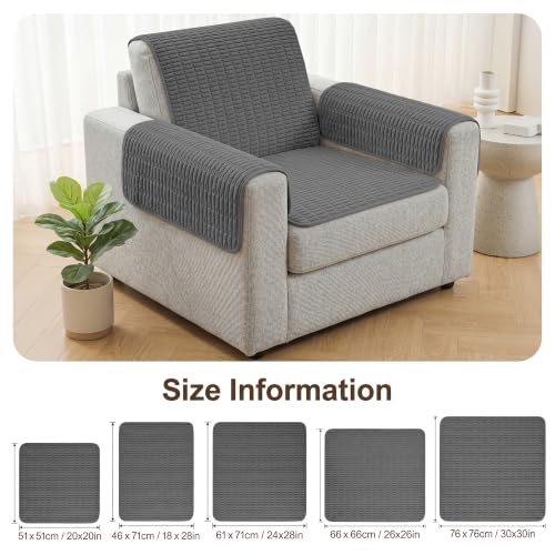 Couch Arm Covers Set of 2 - Dark Grey, Cat Scratch Resistant