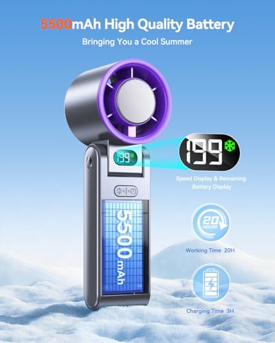 Portable Handheld Fan with Ice Cooler & 199 Speeds, 5500mAh Rechargeable