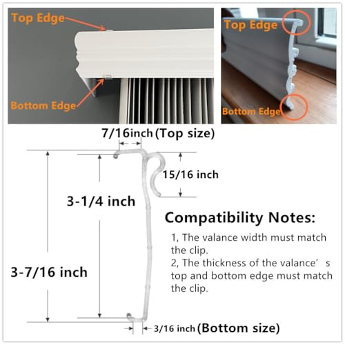 3-1/4 Inch Clear Plastic Valance Clips for Horizontal Blinds - 6 Pack