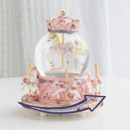 Carousel Music Box with LED Color Lights, Rotating Snow Globe Decor